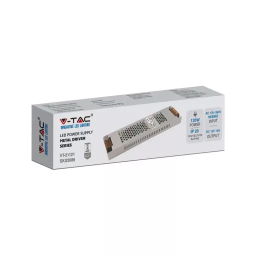 V-TAC LED Fémházas szerelhető tápegység 120W 10A 12V IP20 - 2686