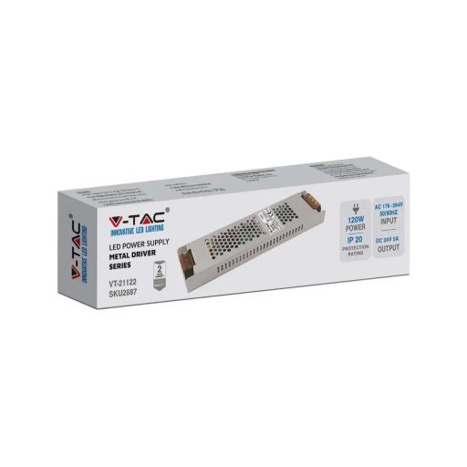 V-TAC LED Fémházas szerelhető tápegység 120W 5A 24V IP20 - 2687