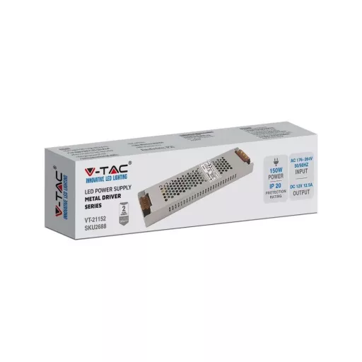 V-TAC LED Fémházas szerelhető tápegység 150W 12.5A 12V IP20 - 2688