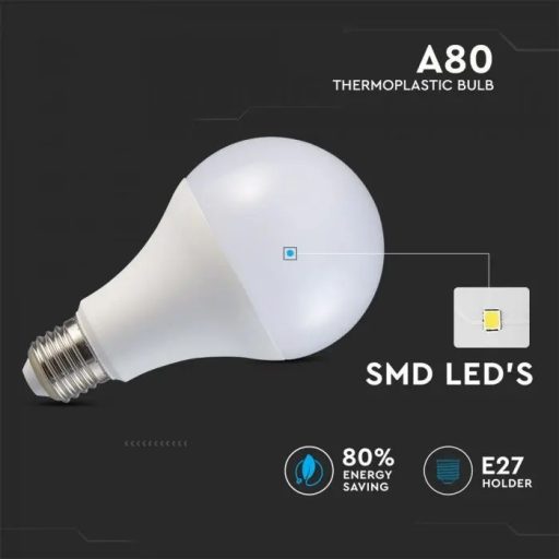 V-TAC LED izzó  E27 A80 18W 200° 3000K nagygömb - 2707