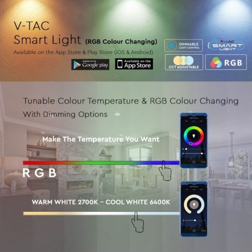 V-TAC Wifis smart LED izzó  E27 A60 10W 200° RGB + 3 az 1-ben (CCT) gömb - 2751