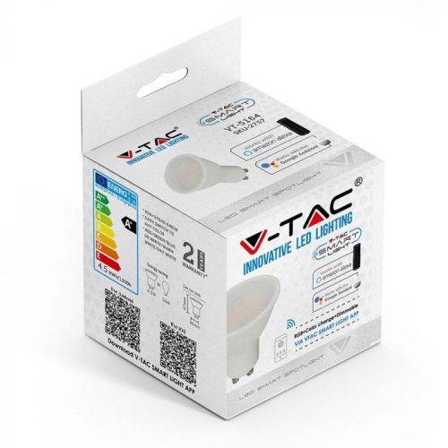 V-TAC Wifis smart LED lámpa GU10 MR16 5.5W 100° RGB + 3 az 1-ben (CCT) spot - 2757