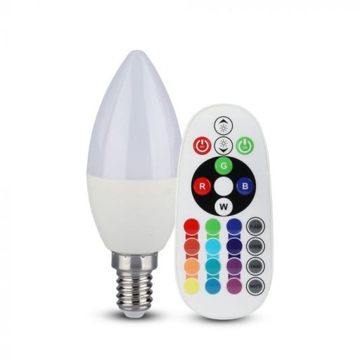 V-TAC LED izzó  infra távirányítóval E14 C37 3.5W 200° RGB + 6400K gyertya - 2771