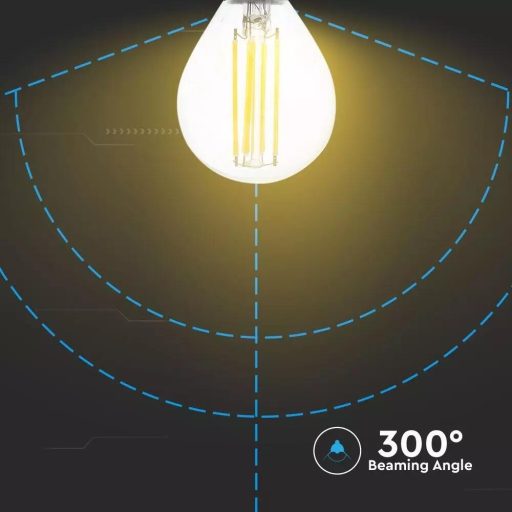V-TAC Átlátszó LED izzó filament COG  E14 P45 6W 6400K kisgömb - 2847