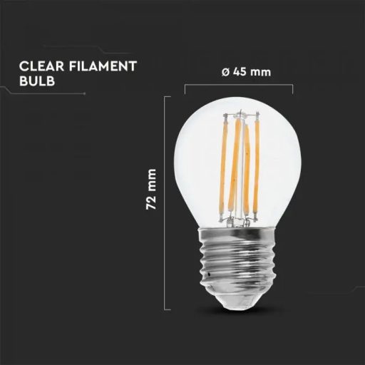 V-TAC Átlátszó LED izzó filament COG  E27 G45 6W 130lm/w 3000K kisgömb - 2851