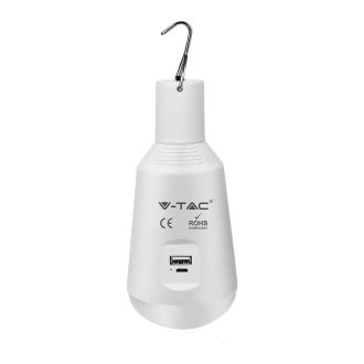   V-TAC LED izzó hordozható, tölthető napelemes ( SOLAR ) E27 , 3 az 1-ben 7W 120° gömb - 2857