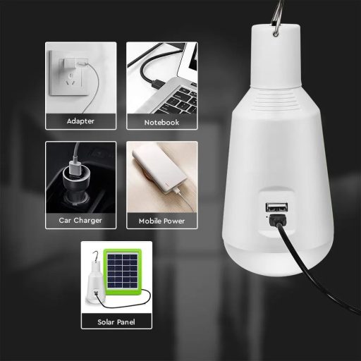 V-TAC LED izzó hordozható, tölthető napelemes ( SOLAR ) E27 , 3 az 1-ben 7W 120° gömb - 2857