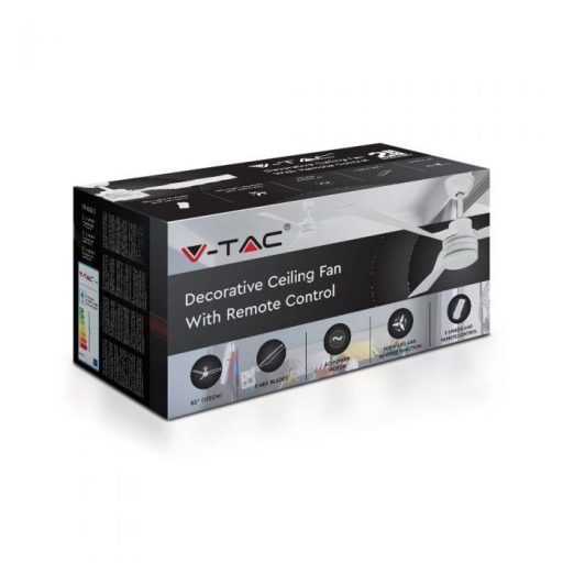 V-TAC 65W LED Mennyezeti ventilátor RF vezérléssel 3db lapáttal fehér - 2866