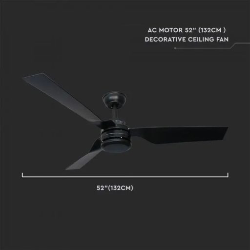V-TAC 65W LED Mennyezeti ventilátor RF vezérléssel 3db lapáttal fekete- 2868