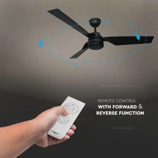 V-TAC 65W LED Mennyezeti ventilátor RF vezérléssel 3db lapáttal fekete- 2868