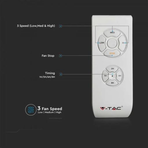 V-TAC 65W LED Mennyezeti ventilátor RF vezérléssel 3db lapáttal fekete- 2868