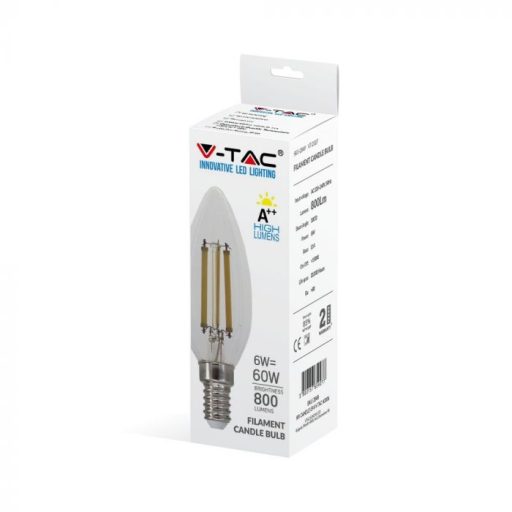 V-TAC Átlátszó LED izzó filament COG  E14 C35 4W 100lm/w 2700K gyertya dimmelhető - 2870