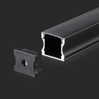   V-TAC Alumínium profil (Fekete) - Falon kívüli - Fekete fedlappal - 2000 x 17.2 x 14.4 mm - 2878
