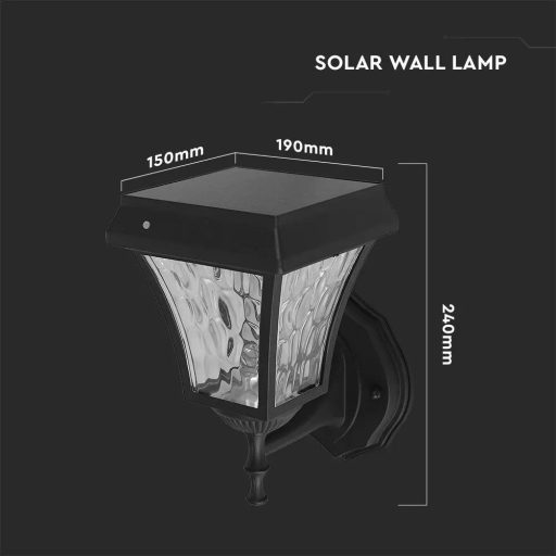 V-TAC LED Napelemes (Solar) fali lámpa 2W - CCT - fekete - 2889