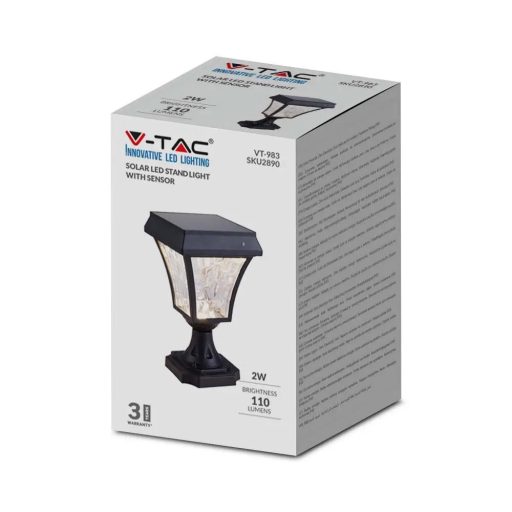 V-TAC LED Napelemes (Solar) álló lámpa 2W - CCT - fekete - 2891