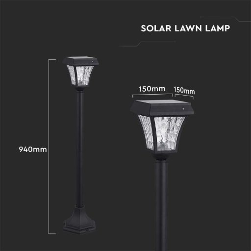 V-TAC LED Napelemes (Solar) álló lámpa 2W - CCT - fekete - 2891