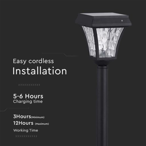 V-TAC LED Napelemes (Solar) álló lámpa 2W - CCT - fekete - 2891