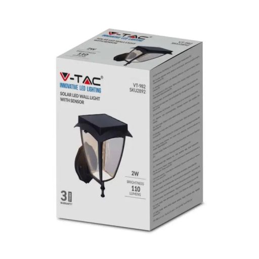 V-TAC LED Napelemes (Solar) fali lámpa 2W - 3000K + 6400K - fekete - 2892