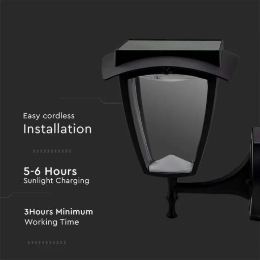 V-TAC LED Napelemes (Solar) fali lámpa 2W - 3000K + 6400K - fekete - 2892