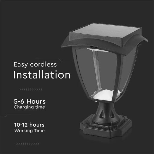 V-TAC LED Napelemes (Solar) lámpa 2W - 3000K + 6400K - fekete - 2893