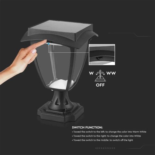 V-TAC LED Napelemes (Solar) lámpa 2W - 3000K + 6400K - fekete - 2893
