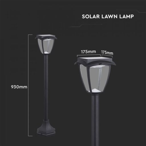 V-TAC LED Napelemes (Solar) álló lámpa 2W - 3000K + 6400K - fekete - 2894