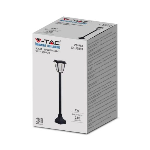 V-TAC LED Napelemes (Solar) álló lámpa 2W - 3000K + 6400K - fekete - 2894