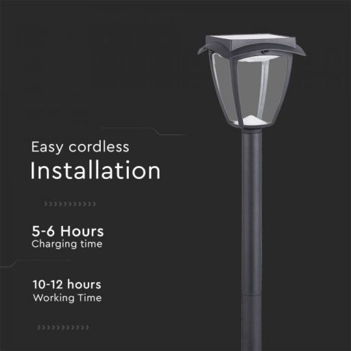 V-TAC LED Napelemes (Solar) álló lámpa 2W - 3000K + 6400K - fekete - 2894