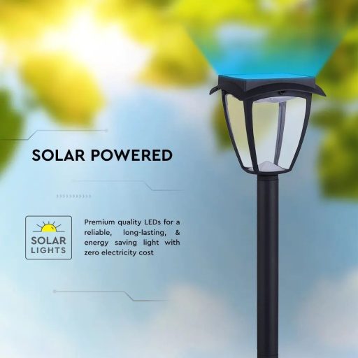 V-TAC LED Napelemes (Solar) álló lámpa 2W - 3000K + 6400K - fekete - 2894