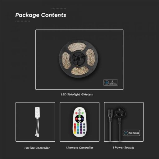 V-TAC LED Szalag szett RGB + 3 az 1-ben Alexa és Google Home kompatibilis 5050 15W/M IP65 5m - 2910