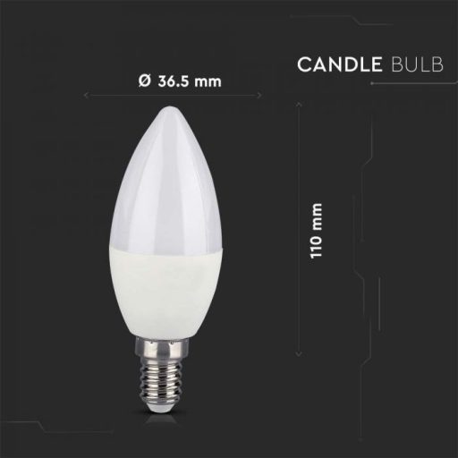 V-TAC LED izzó  infra távirányítóval E14 C37 4.8W 180° RGB + 4000K gyertya - 2929