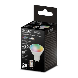   V-TAC LED spotlámpa  GU10 MR16 4,8W 110° RGB+4000K RF controll spot  - 2930