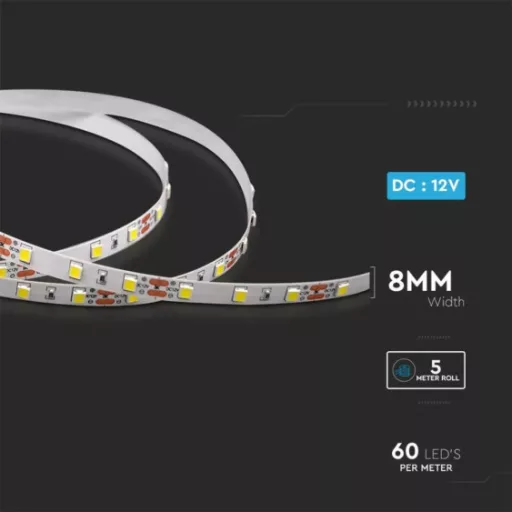 V-TAC LED szalag SMD4040 60LED/M 8W/M 12V IP20 6400K - 2933