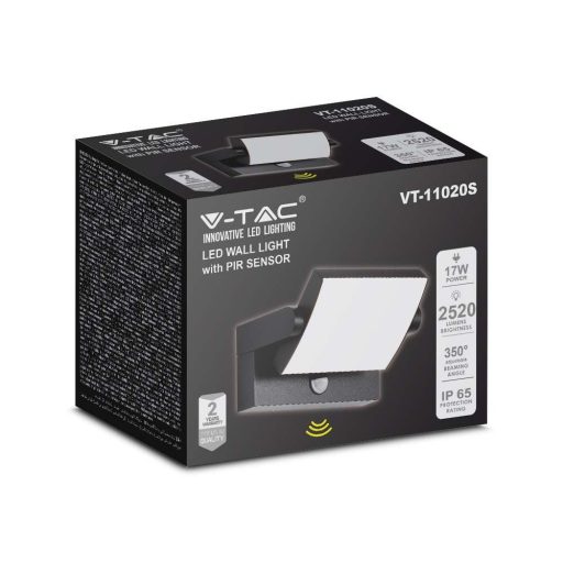 V-TAC 17W LED kültéri lámpa mozgásérzékelővel IP65 fekete színű 3000K - 2940