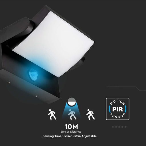 V-TAC 17W LED kültéri lámpa mozgásérzékelővel IP65 fekete színű 3000K - 2940