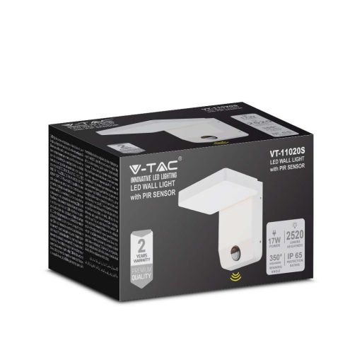 V-TAC 17W LED kültéri lámpa mozgásérzékelővel IP65 fehér színű 3000K - 2946