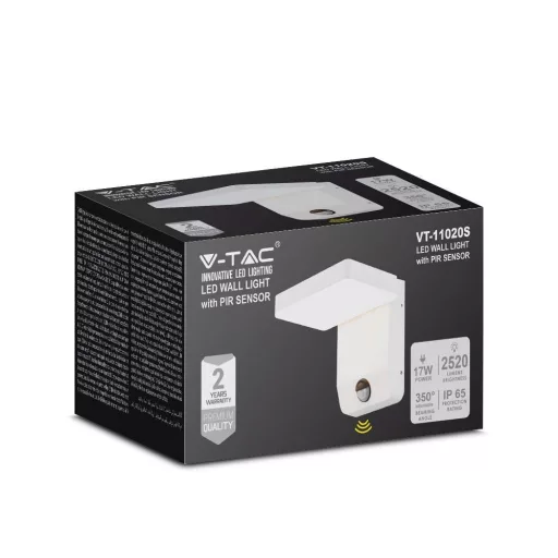 V-TAC 17W LED kültéri lámpa mozgásérzékelővel IP65 fehér színű 4000K - 2947
