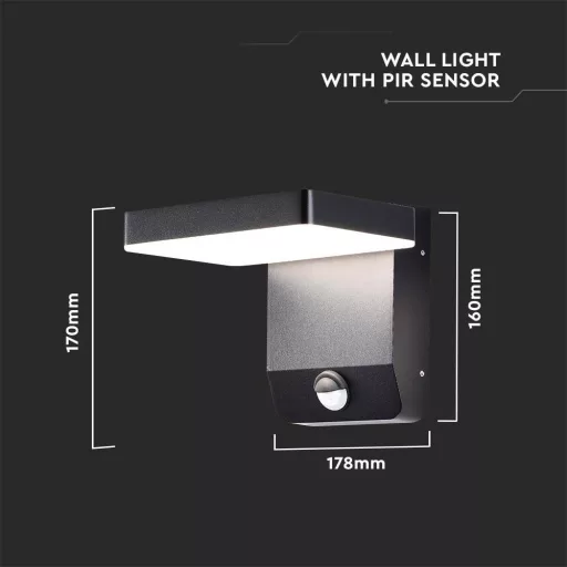 V-TAC 17W LED kültéri lámpa mozgásérzékelővel IP65 fekete színű 3000K - 2948