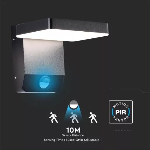 V-TAC 17W LED kültéri lámpa mozgásérzékelővel IP65 fekete színű 3000K - 2948