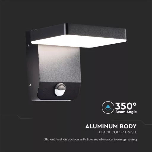 V-TAC 17W LED kültéri lámpa mozgásérzékelővel IP65 fekete színű 3000K - 2948