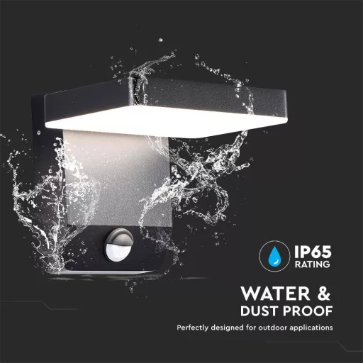 V-TAC 17W LED kültéri lámpa mozgásérzékelővel IP65 fekete színű 3000K - 2948