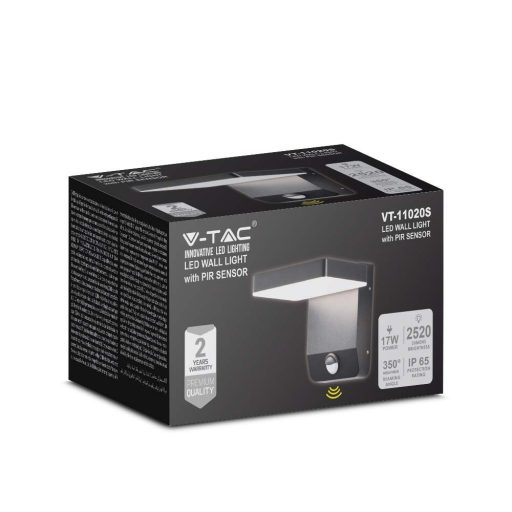 V-TAC 17W LED kültéri lámpa mozgásérzékelővel IP65 fekete színű 4000K - 2949