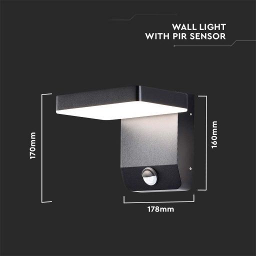 V-TAC 17W LED kültéri lámpa mozgásérzékelővel IP65 fekete színű 4000K - 2949
