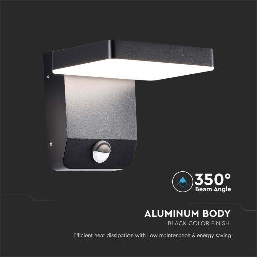 V-TAC 17W LED kültéri lámpa mozgásérzékelővel IP65 fekete színű 4000K - 2949