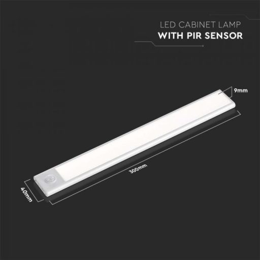 V-TAC LED Bútorvilágító mozgásérzékelővel 30cm Ezüst 3000K - 2961