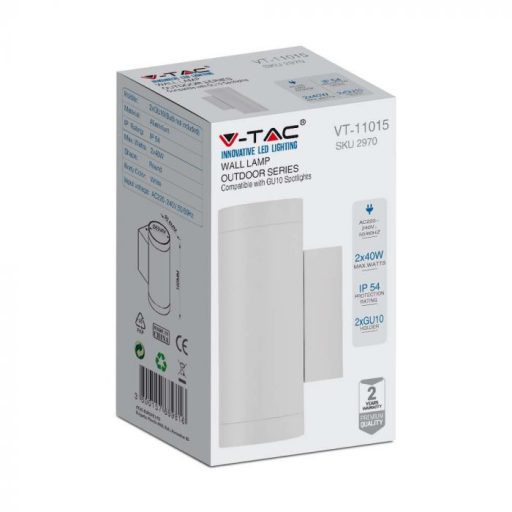 V-TAC Fali 2 x GU10 lámpatest - IP54 - Fehér - 2970
