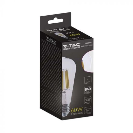 V-TAC Átlátszó LED izzó filament COG E27 210Lm/W ST64 4W 3000K - 2996