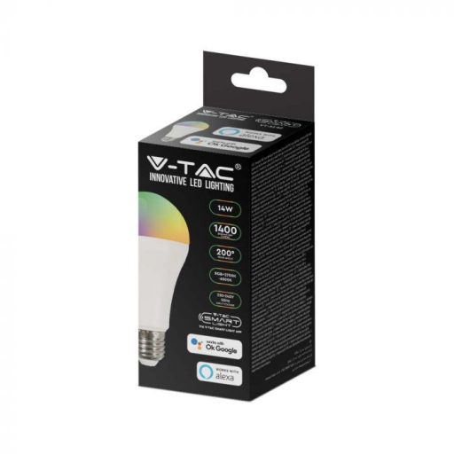 V-TAC Wifis smart LED izzó  E27 A60 14W 200° RGB + 3 az 1-ben (CCT) gömb - 2999