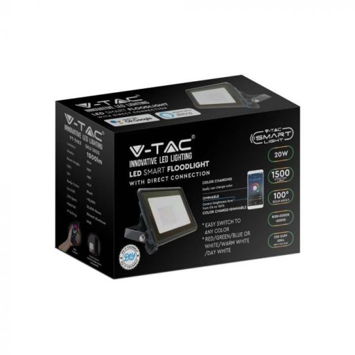 V-TAC 20W LED Smart reflektor 100° RGB + CCT fekete házas - 3025