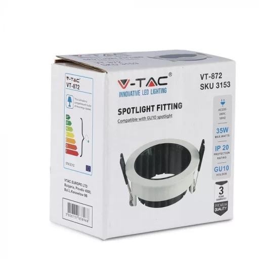 V-TAC GU10 Spot foglalat, kerek, fehér-fekete - 3153